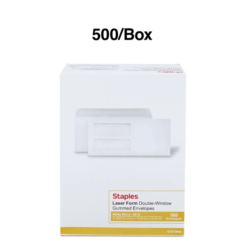 Laser Forms Double Window Envelopes, Wove White, 500/Box (ST473949-CC) | Staples Clearance