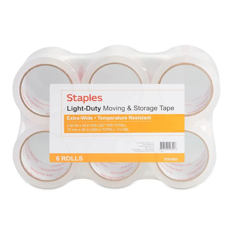 Lightweight Moving & Storage Packing Tape , 2.83" x 54.6 yds., Clear, 6/Rolls (52204) | Staples Best