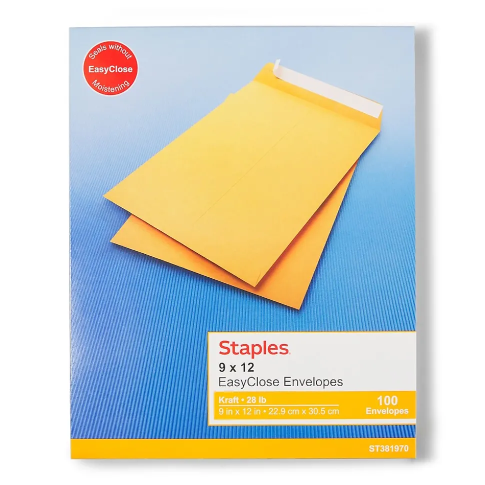 QuickStrip EasyClose Kraft Self Seal Catalog Envelopes, 9" x 12", Brown, 100/Box (ST381970-CC) | Staples Sale