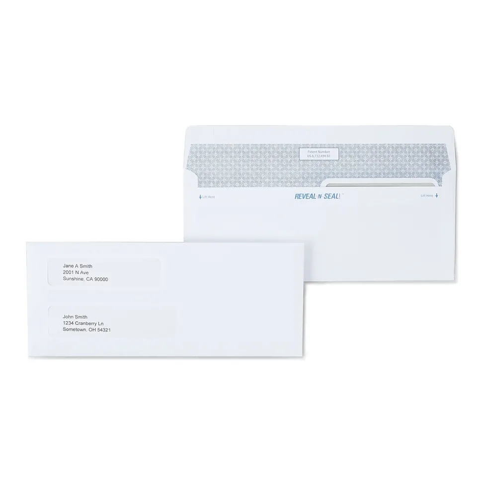 Reveal N Seal Self Seal Security Tinted #8 Business Envelope, 3 5/8" x 8 5/8", White, 300/Box (67539S) | Staples Best