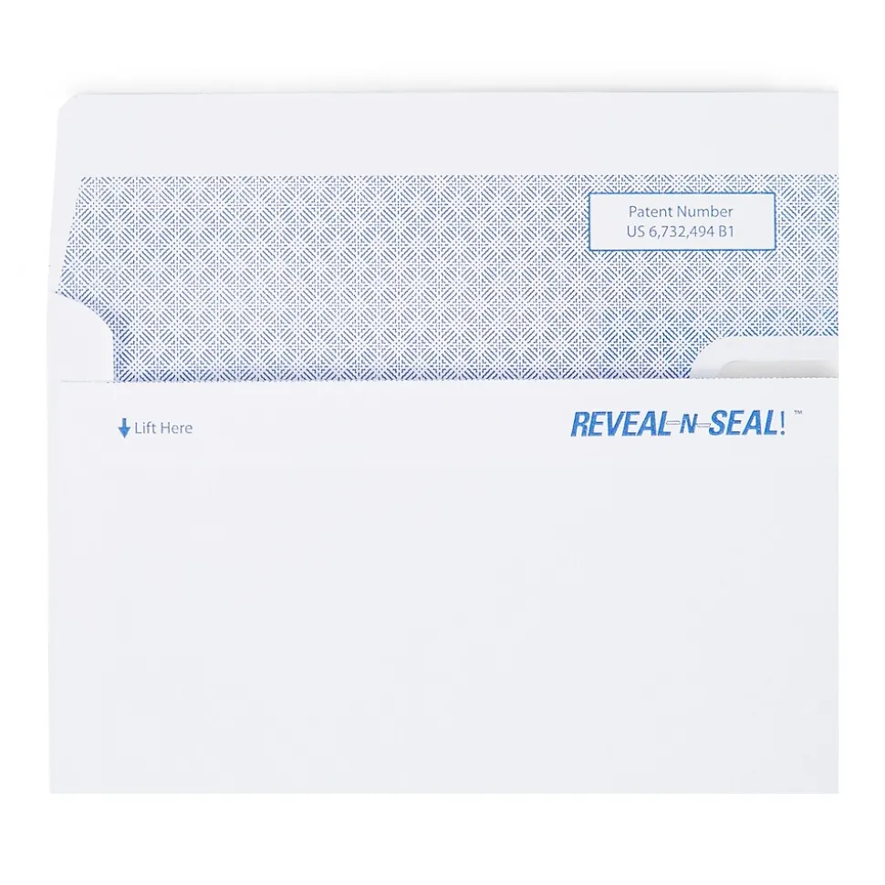 Reveal N Seal Self Seal Security Tinted #8 Business Envelope, 3 5/8" x 8 5/8", White, 300/Box (67539S) | Staples Best