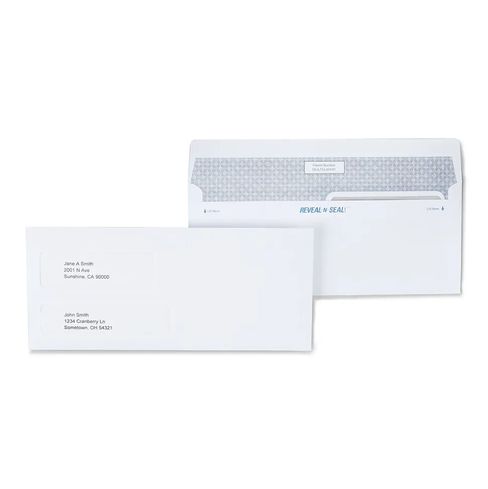 Reveal-N-Seal #9 Double Window Envelope, 3 7/8" x 8 7/8", White, 300/Box (20567-US) | Staples Clearance