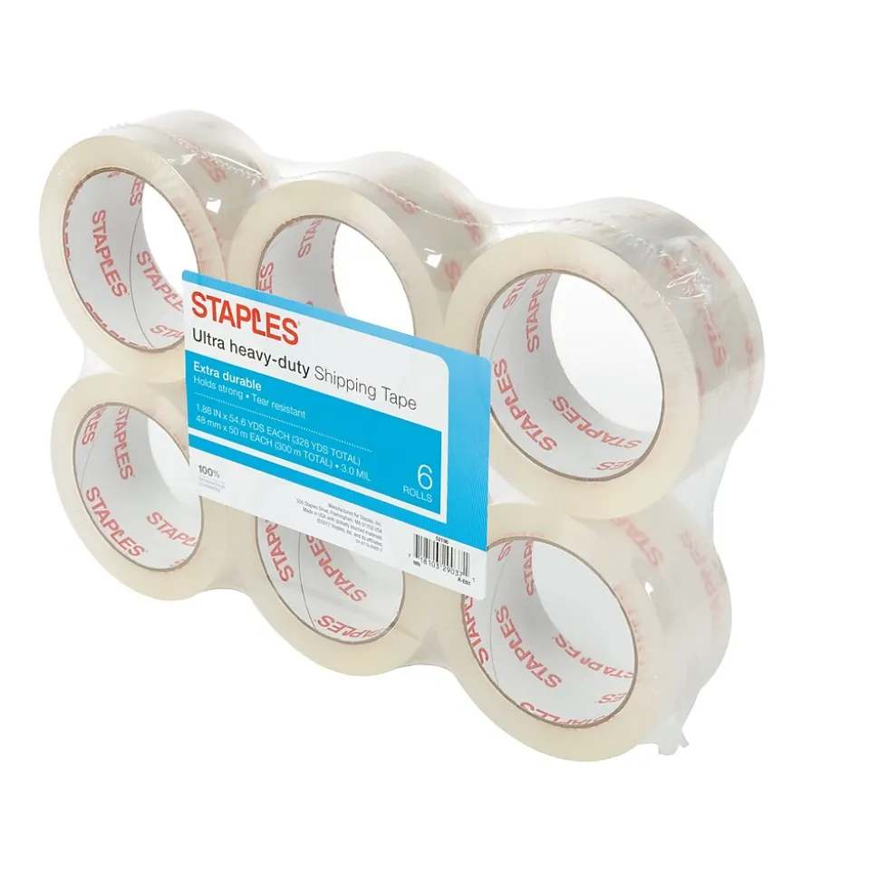 ® Ultra Heavy Duty Shipping Packing Tape, 1.88" x 54.6 Yds, Clear, 6/Rolls (52196) | Staples New