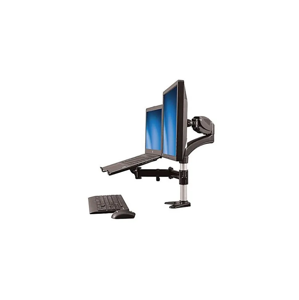 Single-Monitor Arm - Laptop Tray - One-Touch Height Adjustment Adjustable Monitor Mount, Up to 27", Black (ARMUNONB) | StarTech Outlet