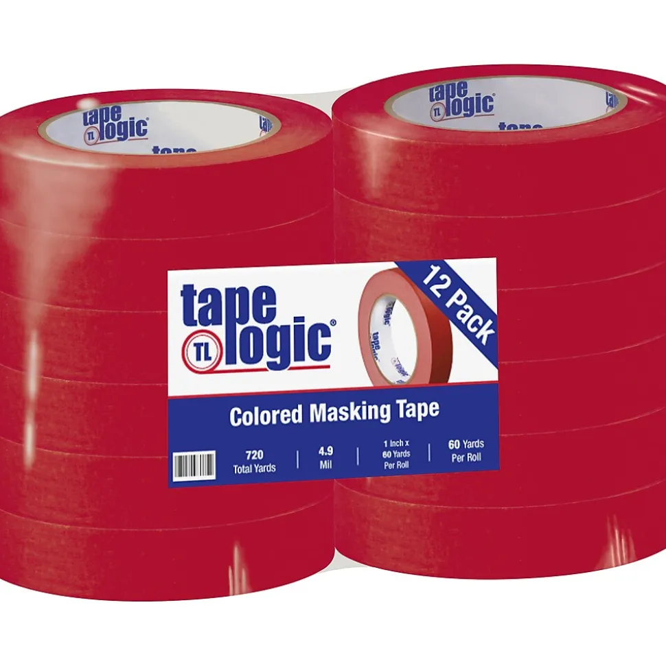 ™ 1" x 60 Yards Masking Tape, Red, 12 Rolls (T93500312PKR) | Tape Logic New