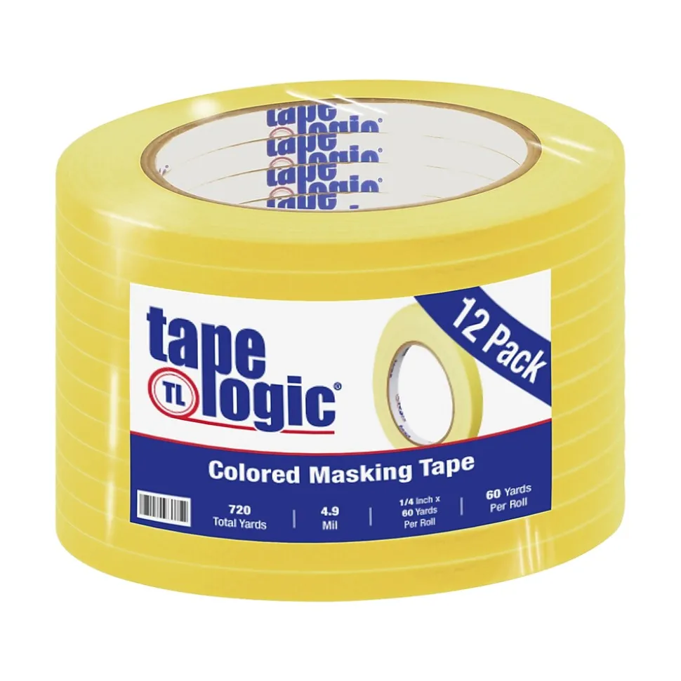 ™ 1/4" x 60 Yards Masking Tape, Yellow, 12 Rolls (T93100312PKY) | Tape Logic Sale