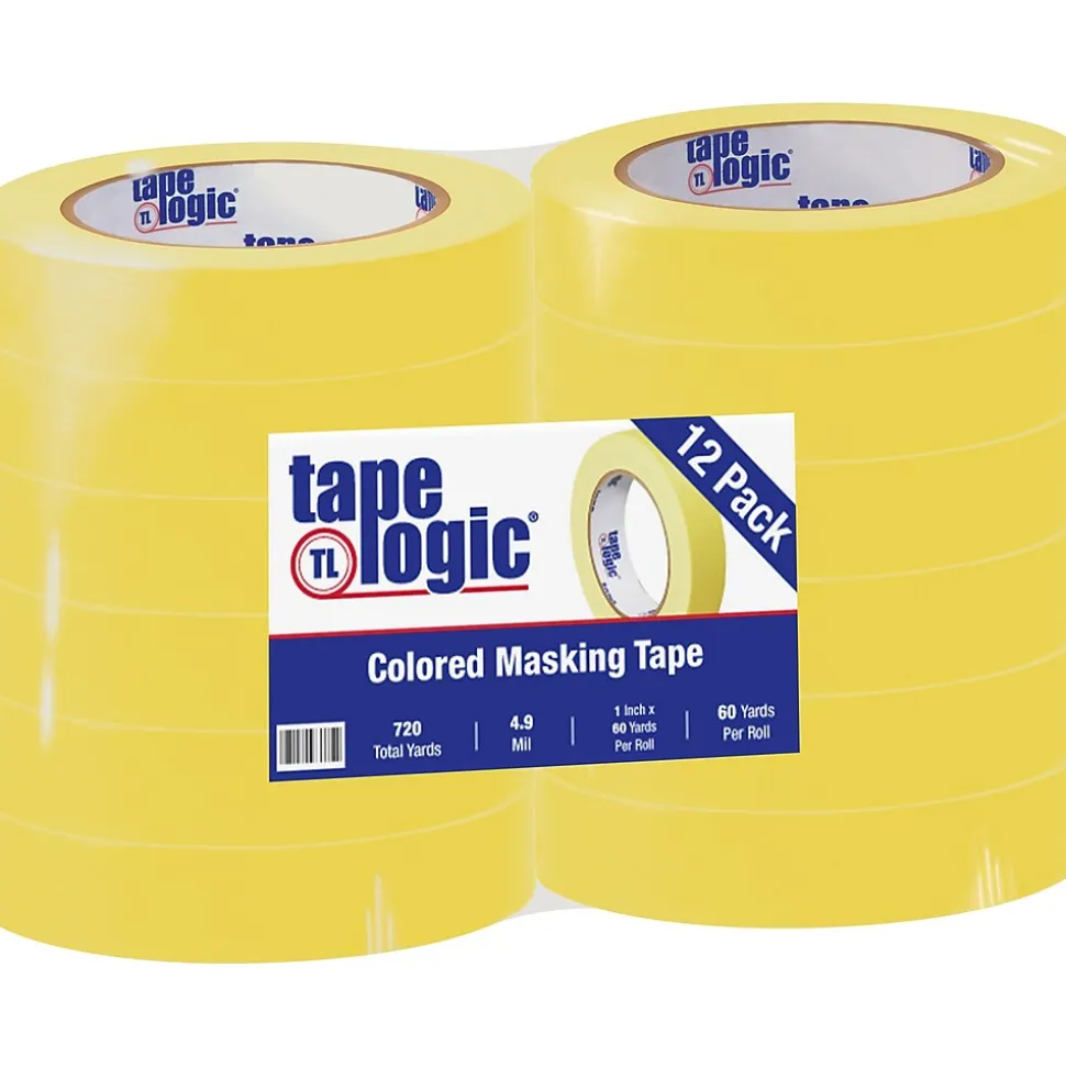 ™ 1" x 60 Yards Masking Tape, Yellow, 12 Rolls (T93500312PKY) | Tape Logic Shop