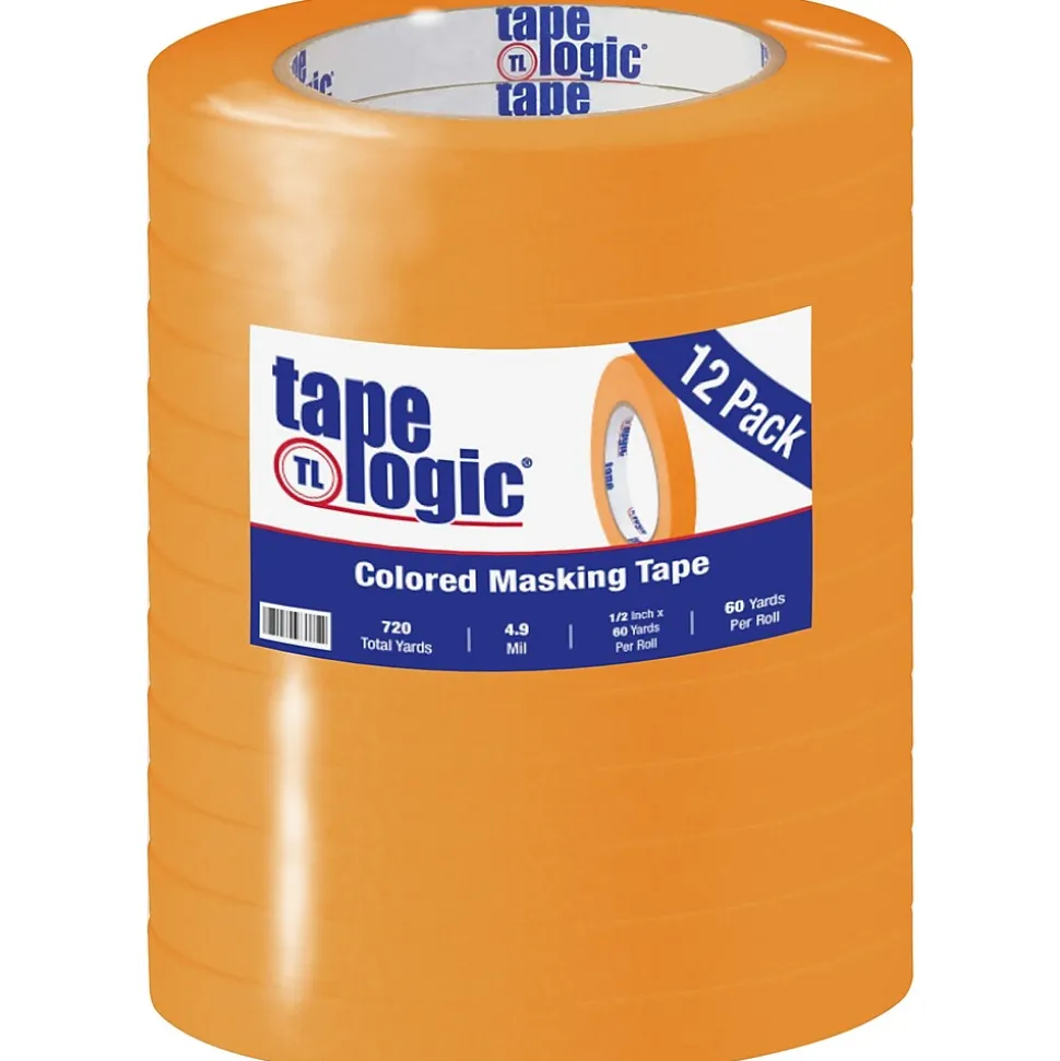 ® Colored Masking Tape, 4.9 Mil, 1/2" x 60 yds., Orange, 12/Case (T93300312PKD) | Tape Logic Fashion