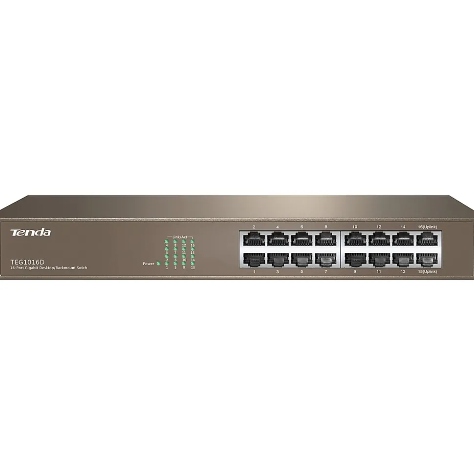 TEG1016D 16-Port Gigabit Ethernet Unmanaged Switch, Up to 2000 Mbps, Brown (TEG1016D) | Tenda Flash Sale