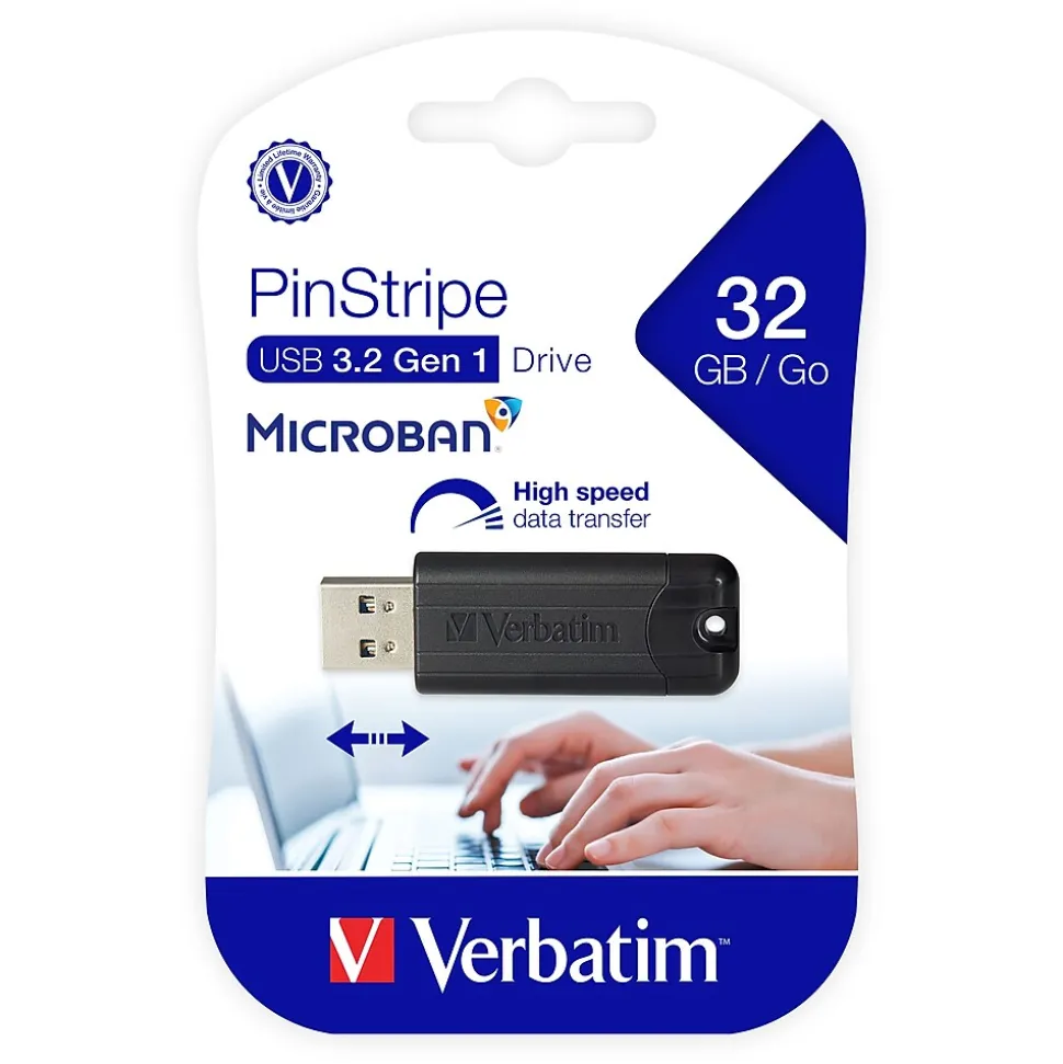 PinStripe 32GB USB 3.2 Type A Flash Drive, Black (49317) | Verbatim Shop