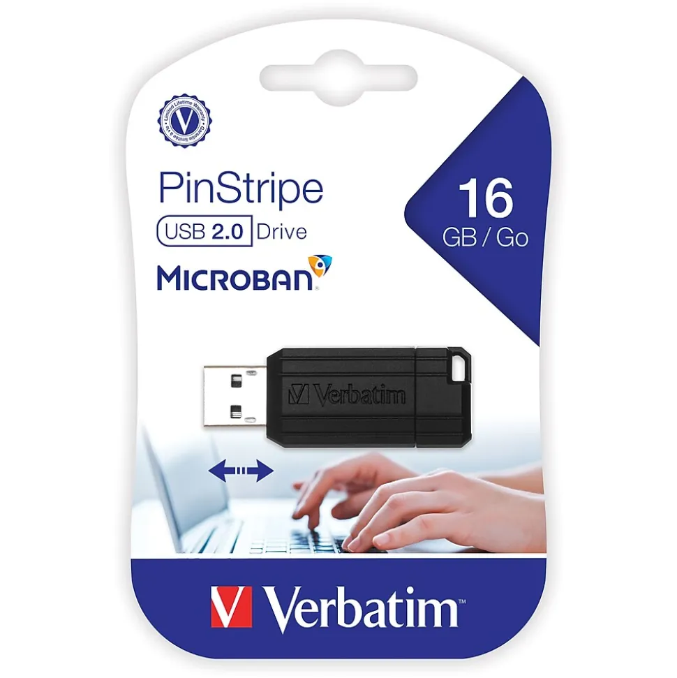PinStripe 16GB USB 2.0 Type A Flash Drive, Black (49063) | Verbatim Store