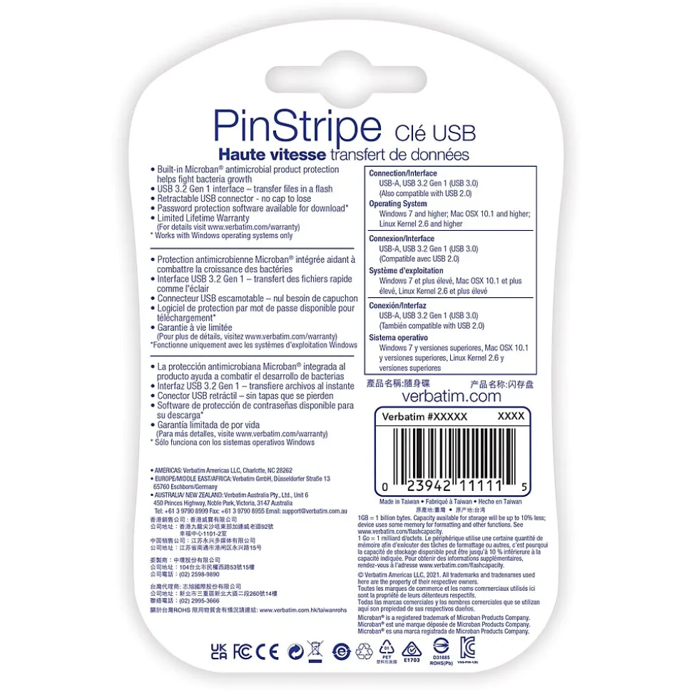 PinStripe 128GB USB 3.2 Type A Flash Drive, Black (49319) | Verbatim Flash Sale