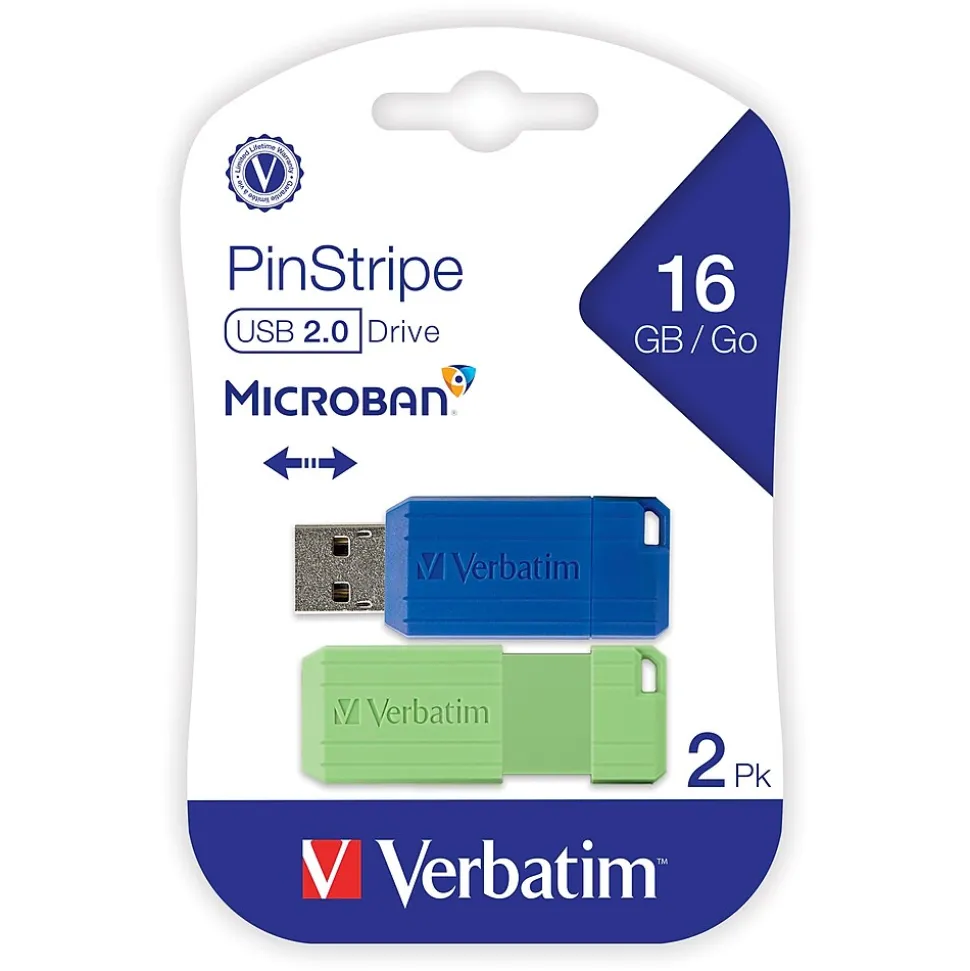PinStripe 16GB USB 2.0 Type A Flash Drive, Blue/Green (99149) | Verbatim Best Sale