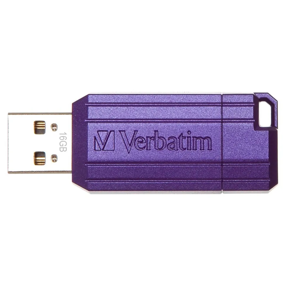 PinStripe 16GB USB 2.0 Type A Flash Drive, Violet (98045) | Verbatim New