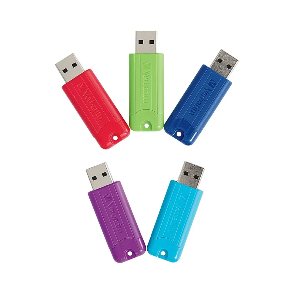 PinStripe 32GB USB 3.0 Type-A Flash Drive, Assorted Colors, 5/Pack (70388) | Verbatim Hot
