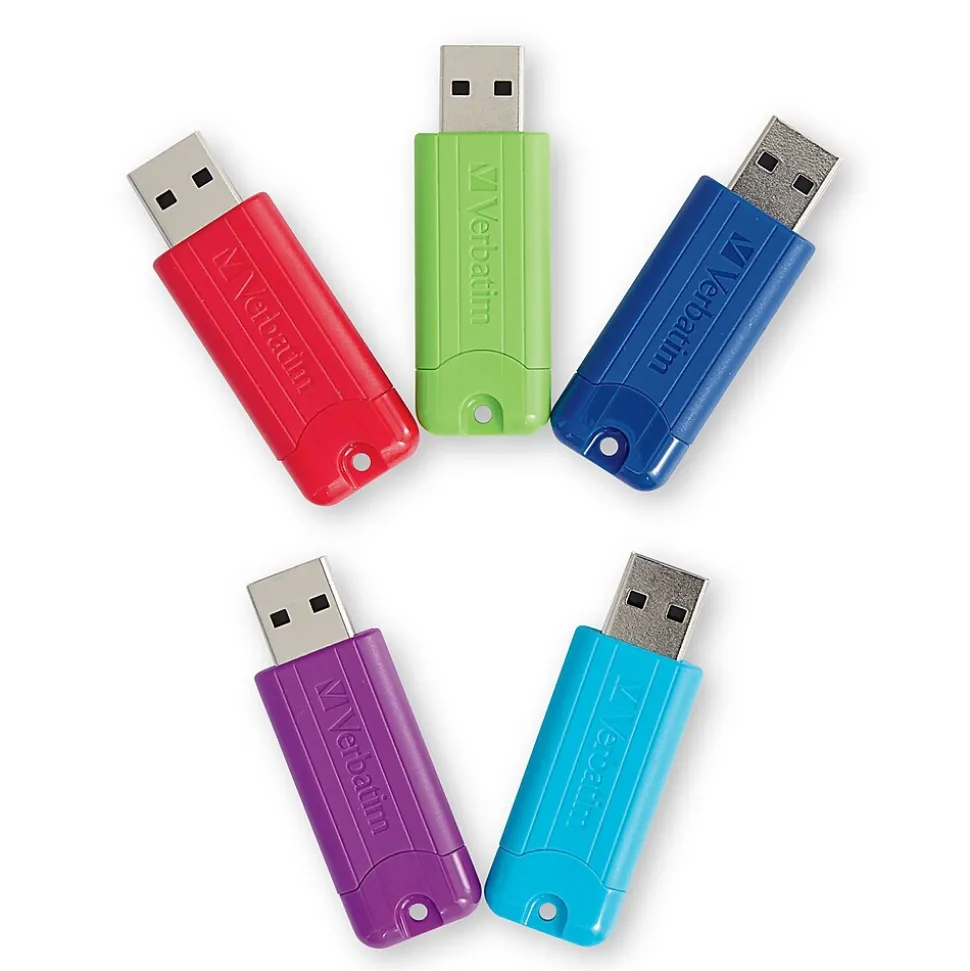PinStripe 64GB USB 3.2 Type-A Flash Drive, Assorted Colors, 5/Pack (70389) | Verbatim Shop