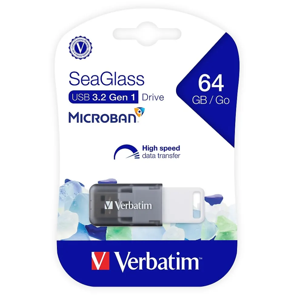SeaGlass 64GB USB 3.2 Type A Flash Drive, Gray (71273) | Verbatim Fashion
