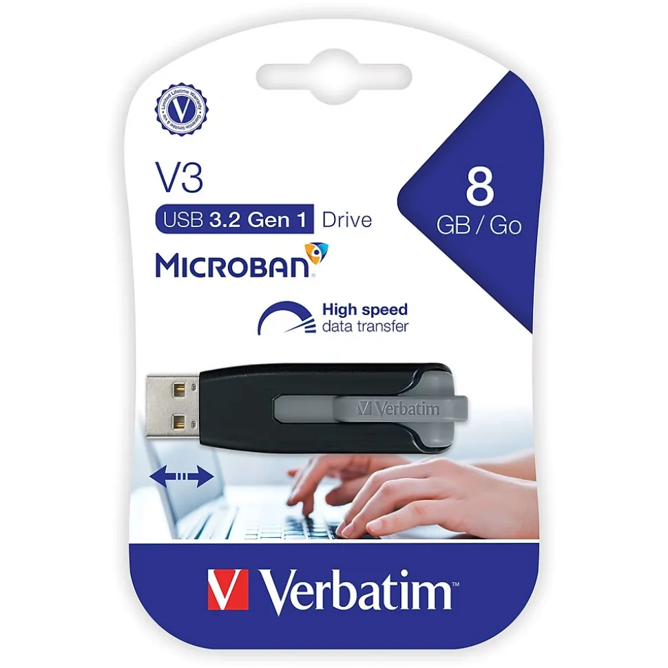 Store 'n' Go V3 8GB USB 3.2 Type A Flash Drive, Black/Gray (49171) | Verbatim Shop