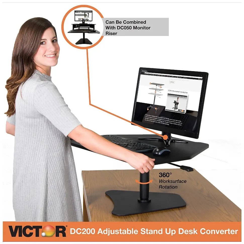 High Rise Adjustable Standing Desk Converter, 28" W, Laminate Wood (DC200) | Victor Technology Cheap