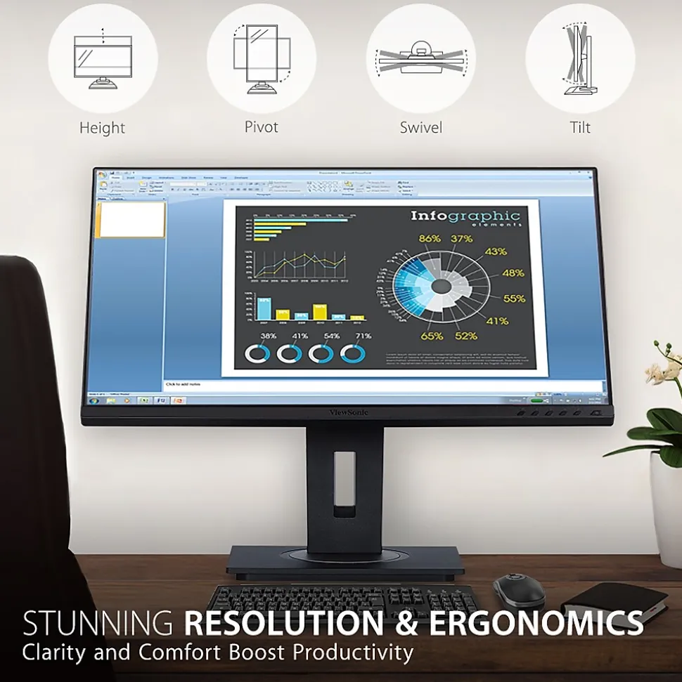 Ergonomic 24" 60 Hz LED Monitor, Black (VG2448A) | ViewSonic Store