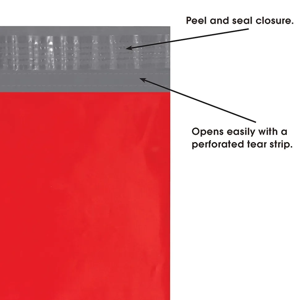 14.5"W x 19"L Peel & Seal Colored Poly Mailer, Red, 100/Carton (CPM1419R) | SI Products Shop