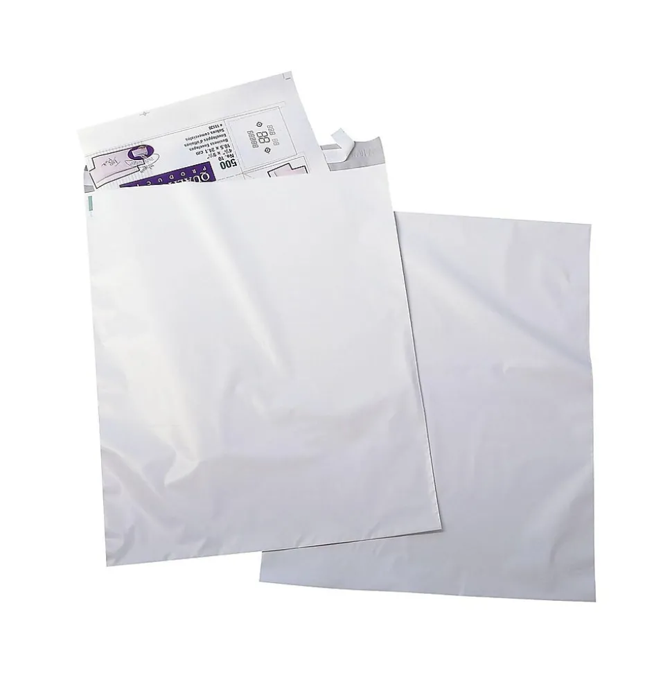 12"W x 15.5"L Peel & Seal Poly Mailers, White, 100/Box (QUA46199) | Staples Clearance