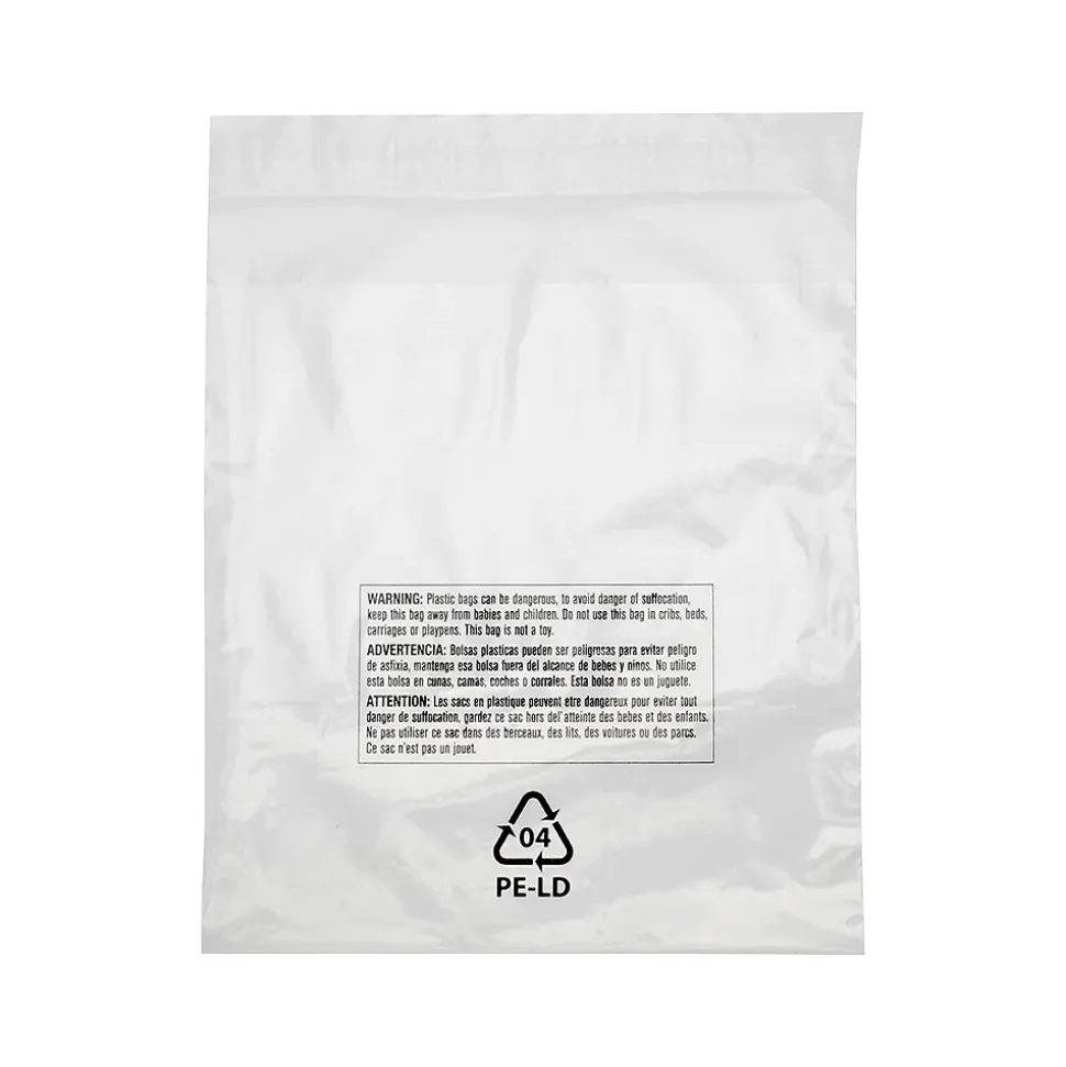 16" x 24" Lip & Tape Reclosable Suffocation Warning Poly Bags, 1.5 Mil, Clear, 500/Carton (16240) | Laddawn Shop