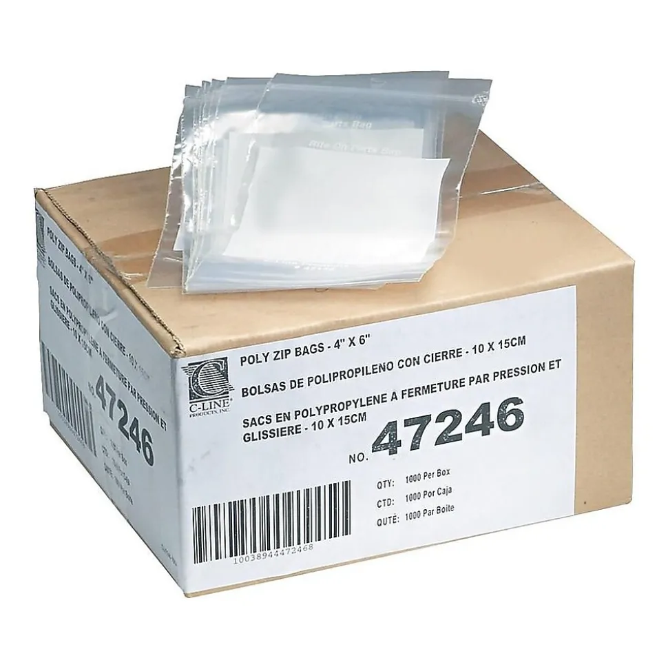 4" x 6" Reclosable Poly Bags, 2 Mil, Clear, 1000/Carton (47246) | C-Line New