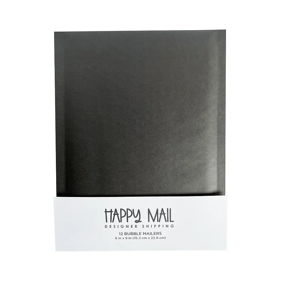 6" x 9" Self-Sealing Bubble Mailer, Black, Dozen (245153) | Happy Mail Fashion